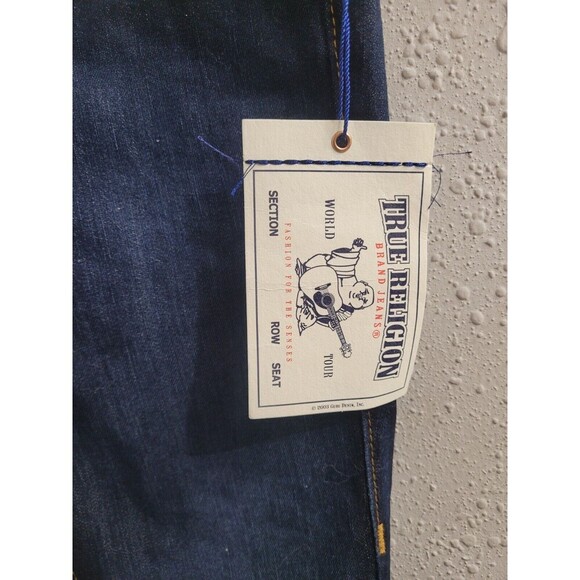 True Religion Straight Jeans -Red Orange Stitch-Lonestar Dark -Size 25- NWT $189 - Picture 2 of 13